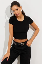Women's Black Open Waist Crop Blouse GC130