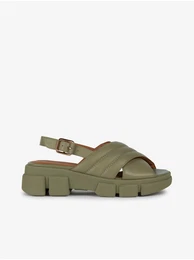 Green Women's Leather Sandals on Platform - Women
