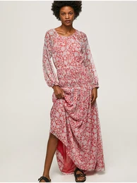 White-red women's patterned maxi dress - Women