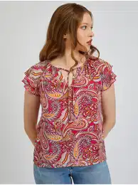 Red-Pink Ladies Patterned Blouse - Women