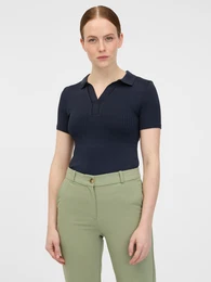 Dark blue Womens Knitted Polo T-Shirt - Women