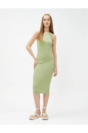 Halter Neck Dress Pencil Midi Length Ribbed Slim Fit