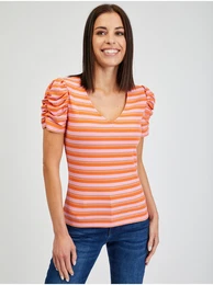 Pink-Orange Women's Striped T-Shirt - Women