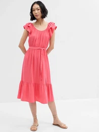 Muslin midi dress with frills - Women