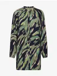 Black and Green Ladies Patterned Dress - Women