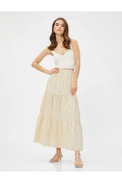 Striped Layered Long Skirt with Elastic Waist