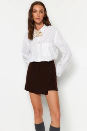 Brown Fitted Mini Shorts Knitwear Skirt