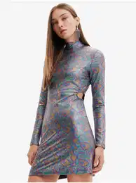 Pink-green women's metallic sheath dress with cut-outs - Ladies