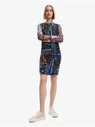 Blue-black women's patterned sheath mini dress Lettering - Ladies