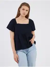 Dark Blue Women's Linen Top Say - Women