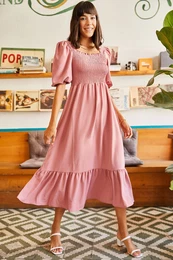 Women's Powder Top Gimped Square Neck Bodrum Dress