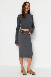 Anthracite Midi Pencil Knitwear Skirt