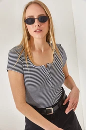 Women's Striped Black Stud Camisole Blouse