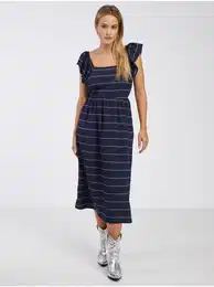 Dark blue ladies striped midishats Rita - Ladies