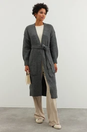 antracit pas, dolg solunski pleteni pulover cardigan