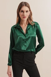 3964 Lightly Flowy Satin Shirt - Emerald