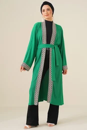 5865 Vyvan Pleten Dlouh Kimono - Zelen