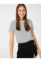Striped T-Shirt, Crew Neck Short Sleeved