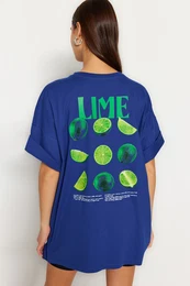 Saks 100% Cotton Front and Back Printed Oversize/Wide Fit Crew Neck Knitted T-Shirt