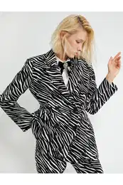 Zebra Patterned Double Breasted Blazer Jacket