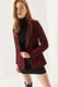 armonika Women's Claret Red Stamped One-Button Plaid Jacket