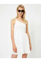 Women's White Sleeveless Embroidered Short Dress
