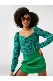 Square Neck Long Sleeve Blouse