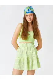 Checked Mini Skirt Ruffled Elastic Waist