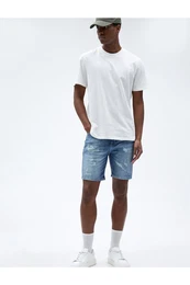 Ripped Denim Shorts Pocket Detailed Buttoned