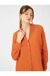 Big Collar Shirt Long Sleeve Buttoned Linen Blended
