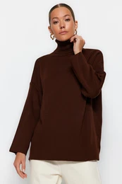 Brown Wide Fit Basic Knitwear Sweater