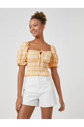 Crop Blouse Balloon Sleeves Gipe Detailed Square Neck