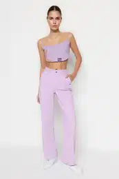 Lilac Vysok pas irok nohavice Dnov kalhoty