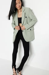 Mint Woven Lined Double Breasted Blazer with Closure