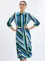 Green-Blue Women Striped Shirt Dress - Women