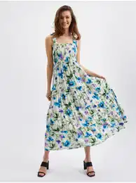 Blue-cream Women's Flowered Dress - Women