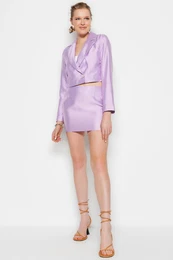 Lilac Super Mini Skirt with Woven Shiny Fabric