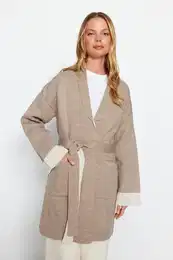 Mink barvni blok Pasovi Sezonske pletenine Cardigan