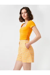 Square Collar T-Shirt Short Sleeve Cotton