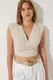 Happiness stanbul Women's Cream Deep V Neck Crop Sandy Knitted Blouse
