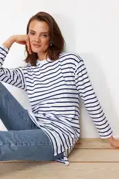 modr pruhovan pleten tunika