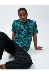 Leaf Printed T-Shirt Slim Fit Crew Neck Short Sleeve