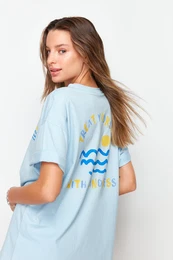 Light Blue 100% Cotton Boyfriend Knitted T-Shirt with Back and Chest Print