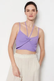 Lilac Hangers and Window/Cut-Out Detail Knitted Crepe Knit Blouse