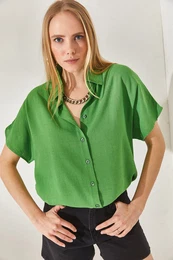 Women's Peanut Green Bat Oversize Linen Shirt