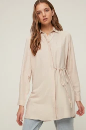 Stone Tie Waist Woven Aerobin Shirt