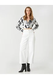 Crop Wrap Blouse Long Sleeve Shirt Collar
