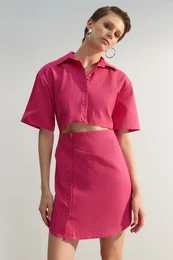 omejena izdaja majice Fuchsia Mini tkana tkana obleka