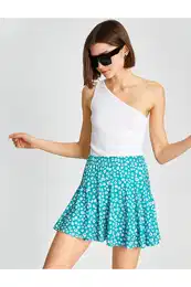 Floral Mini Skirt With Elastic Waist Ruffled