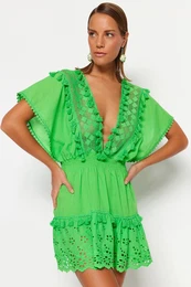 Green Mini tkano vezenje 100% bombana obleka za plao